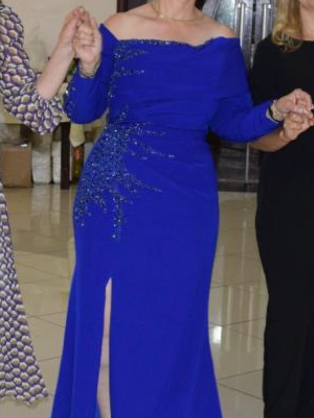 Terani Off the Shoulder Cobalt Blue Gown